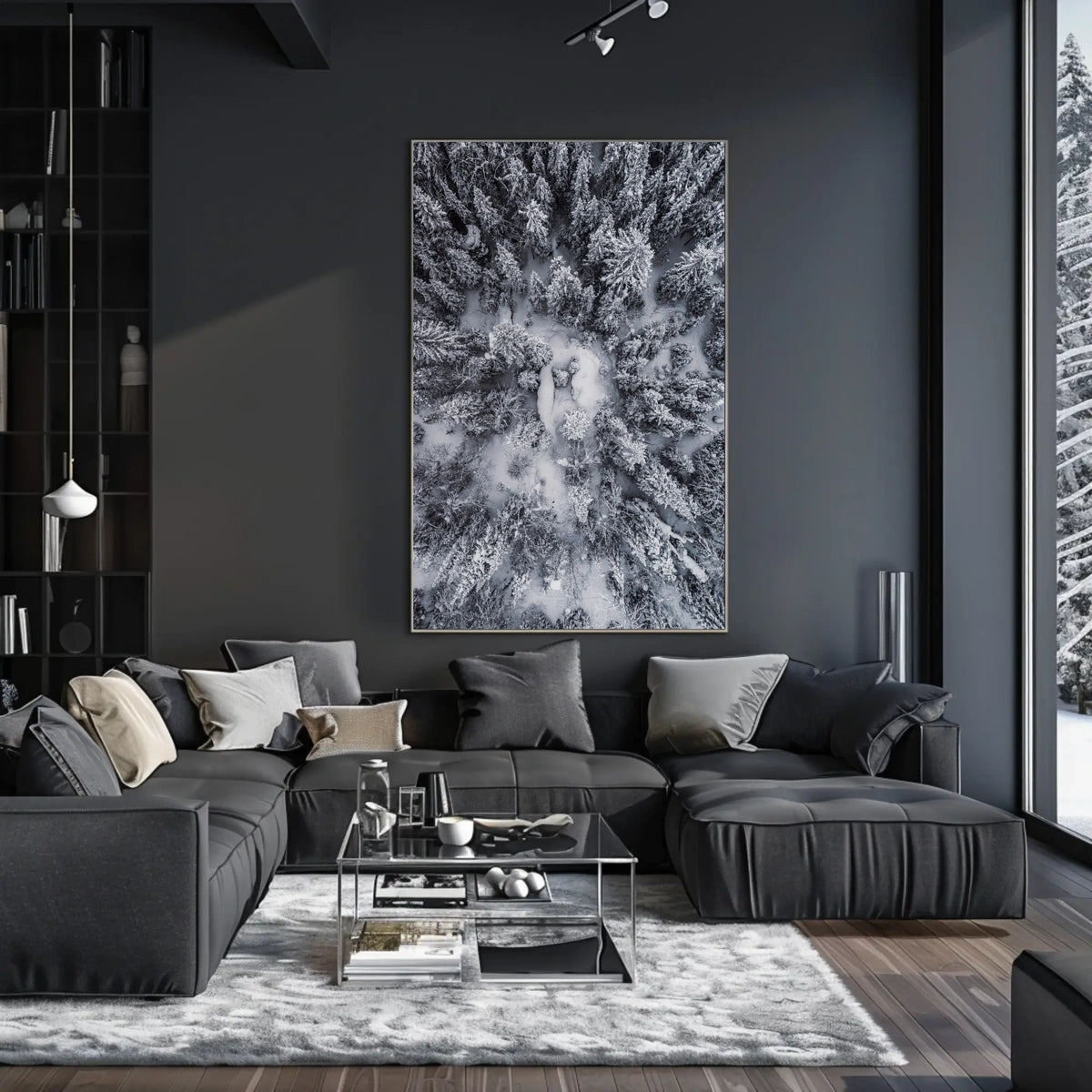 Winter Aerial Snowy Forest Scene National Park Poster