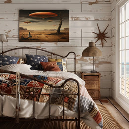 Surreal Hovering Discs in Futuristic Sci-Fi Poster
