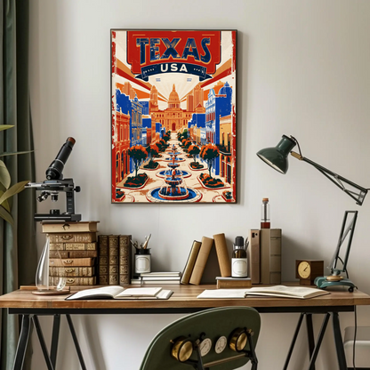 Texas USA Capitol Avenue Vintage Travel Poster