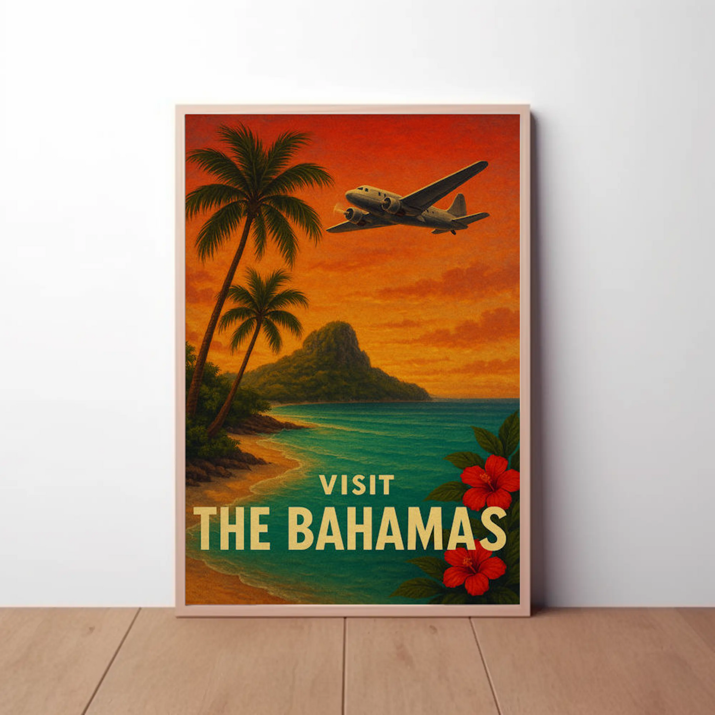 Visit The Bahamas Vintage Plane Ocean Paradise Travel Poster