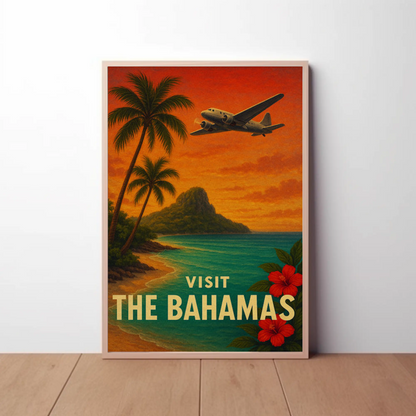 Visit The Bahamas Vintage Plane Ocean Paradise Travel Poster