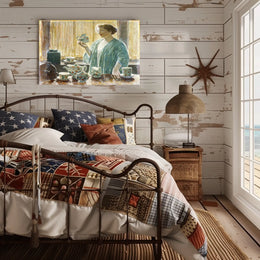 Serene Domestic Scene in Blue Robe Artistic Poster