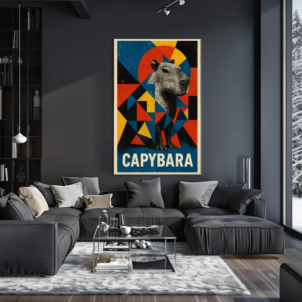 Capybara Art Poster with Geometric Design - Animal Poster