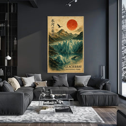 Glacier Bay National Park Vintage Glaciers Red Sun Poster