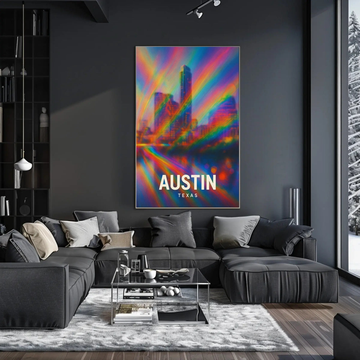 Austin Cityscape Psychedelic Pop Art Urban Poster