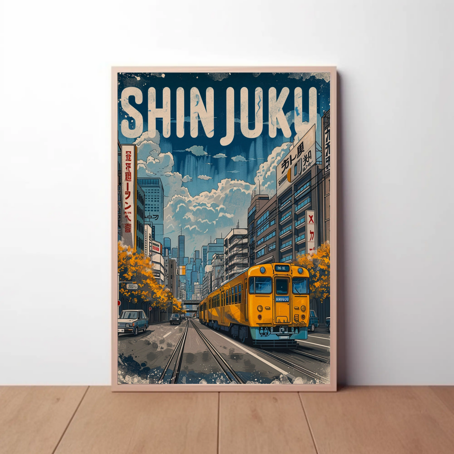 Shinjuku Tokyo Yellow Train Street City Travel Poster