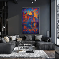 Amsterdam Surreal Art Poster: Vibrant Fantasy Scene