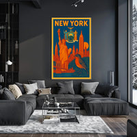 New York Poster Vintage Statue Skyline Bridge Wall Art