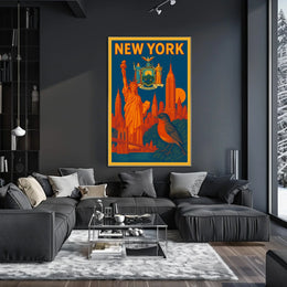 New York Poster Vintage Statue Skyline Bridge Wall Art