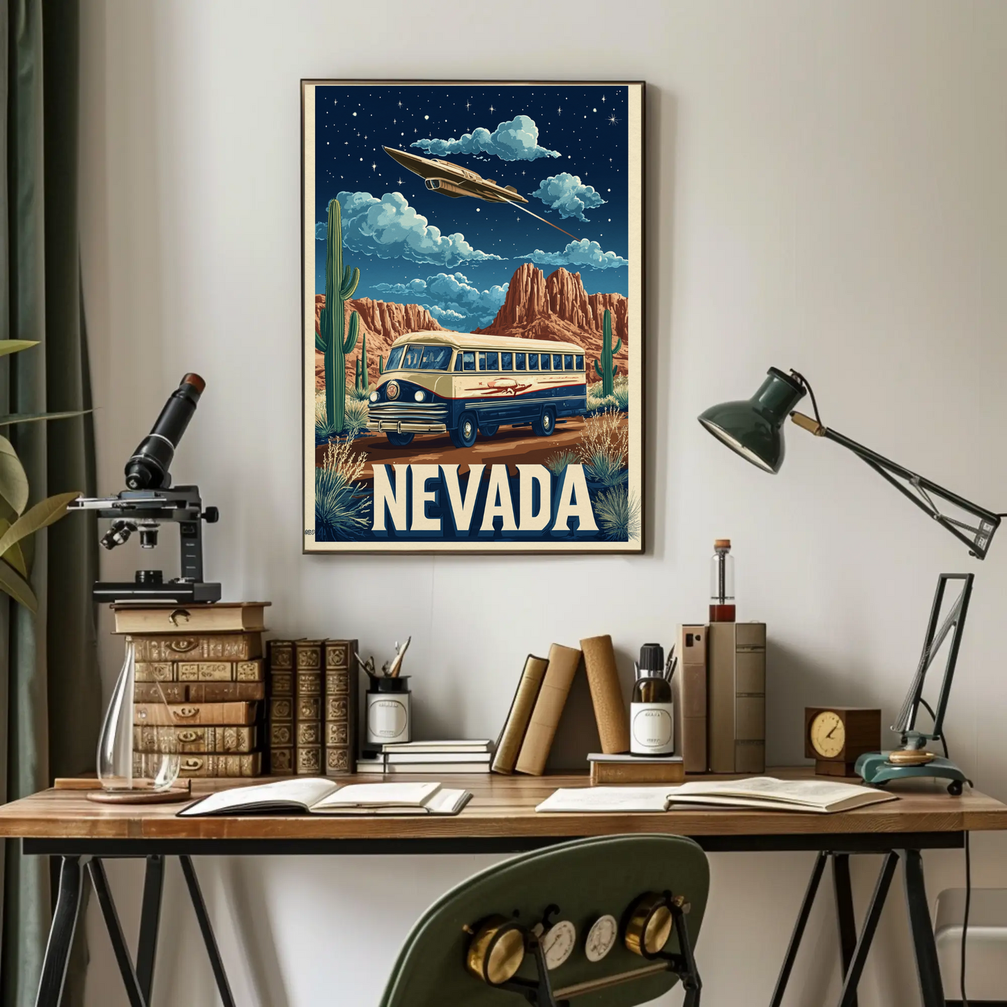 Vintage Poster Nevada Desert Bus UFO