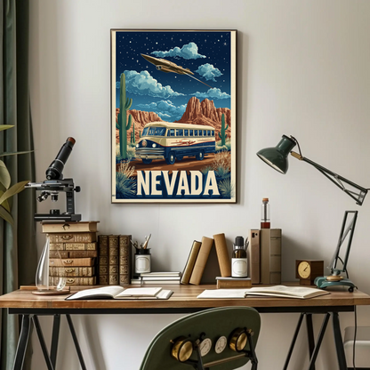 Vintage Poster Nevada Desert Bus UFO