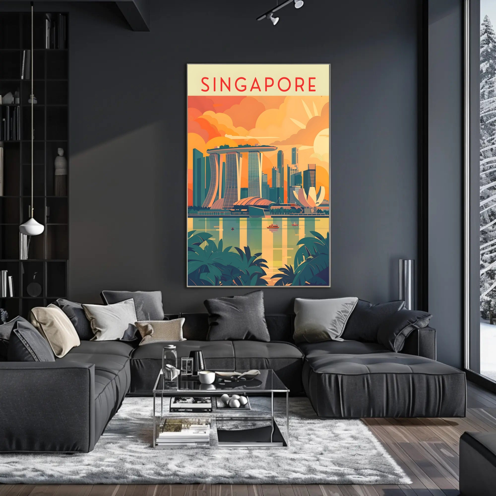 Stylized Marina Bay Singapore Artistic Travel Poster