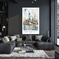 New York City Skyline and Liberty Travel Poster PosterGoat