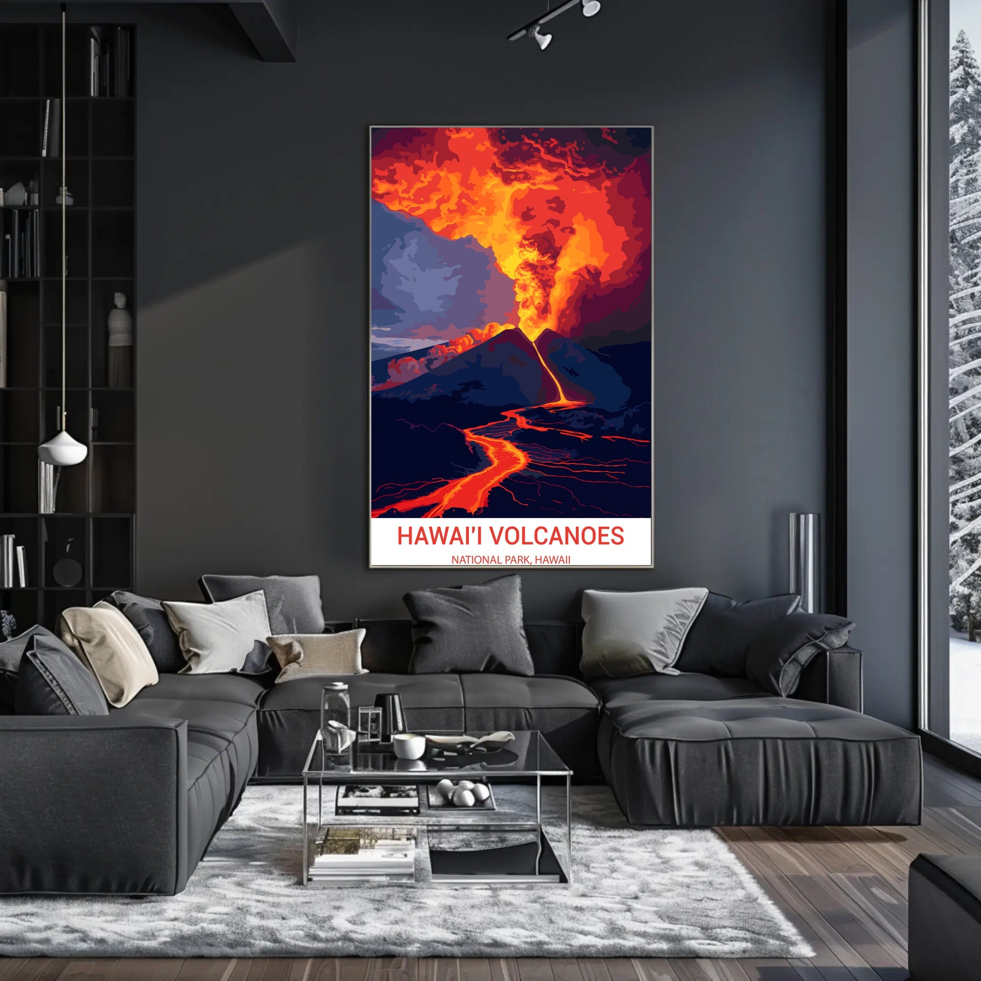Erupting Volcano Art: Hawai'i National Park Poster