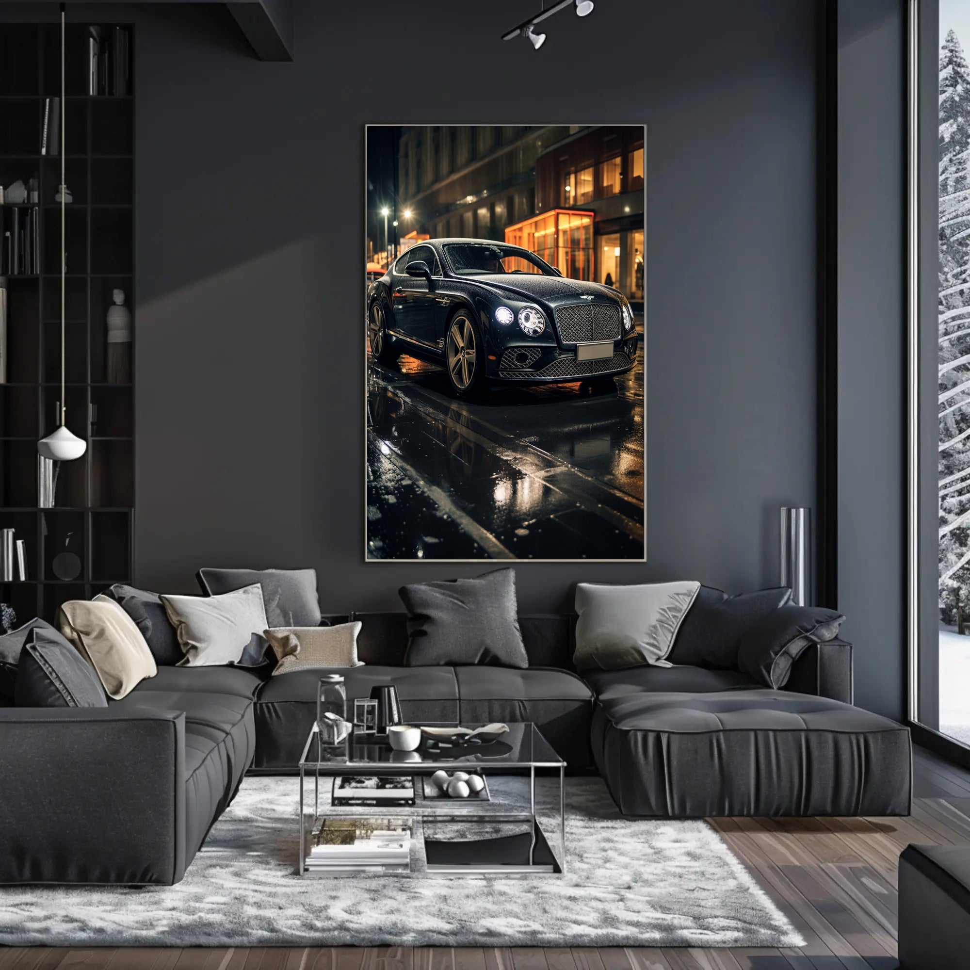 Sleek Elegance on a Rainy Night Poster PosterGoat
