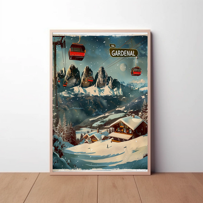 Val Gardena Italy Ski Resort Winter Travel Poster