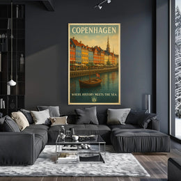 Copenhagen Waterfront Nyhavn Vintage Travel Scene Poster