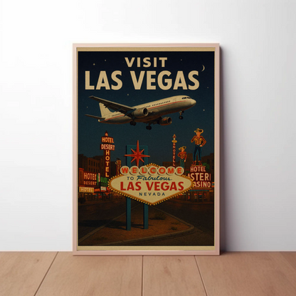 Visit Las Vegas Plane Neon Signs Nightlife Poster