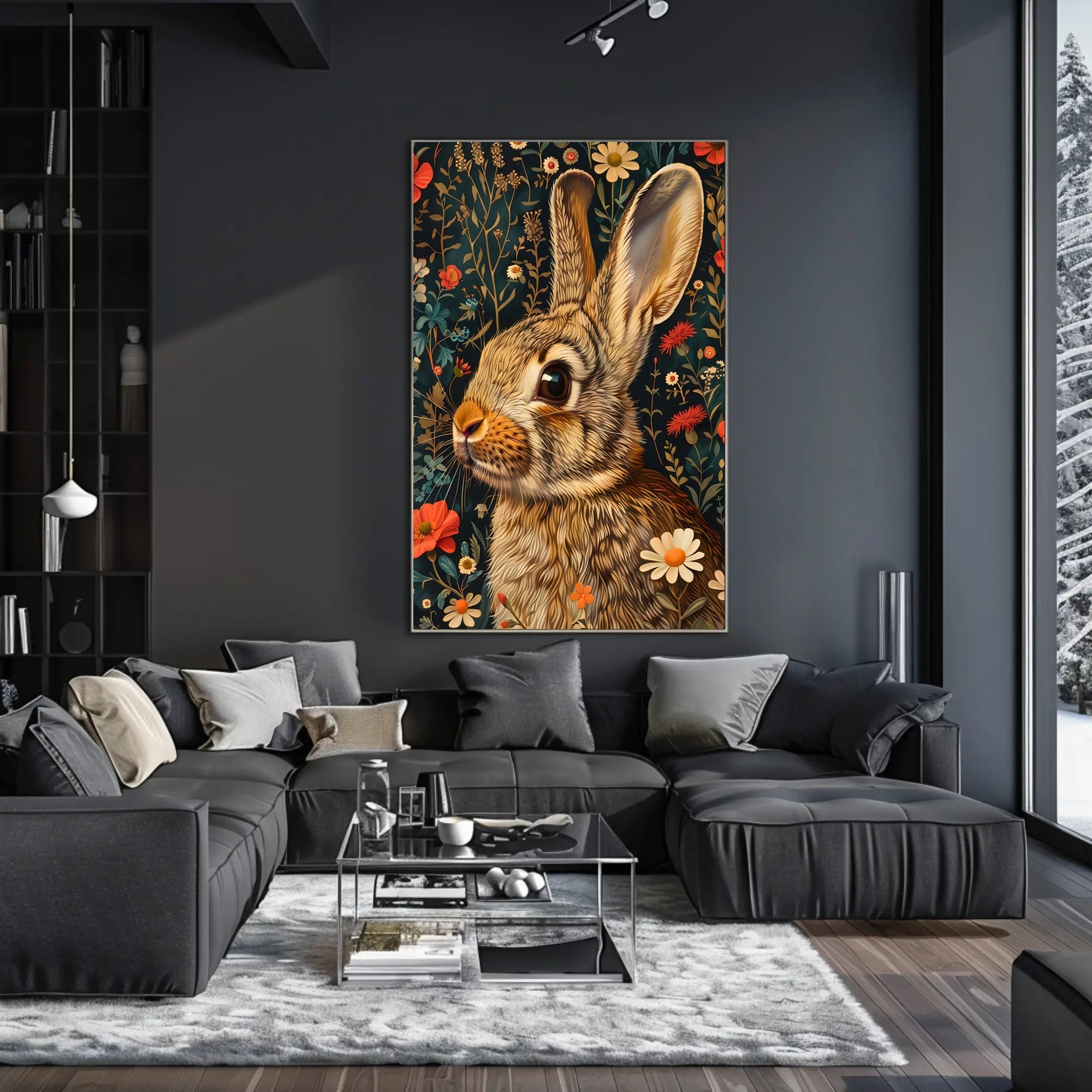 Whimsical Rabbit Floral Wonderland Poster