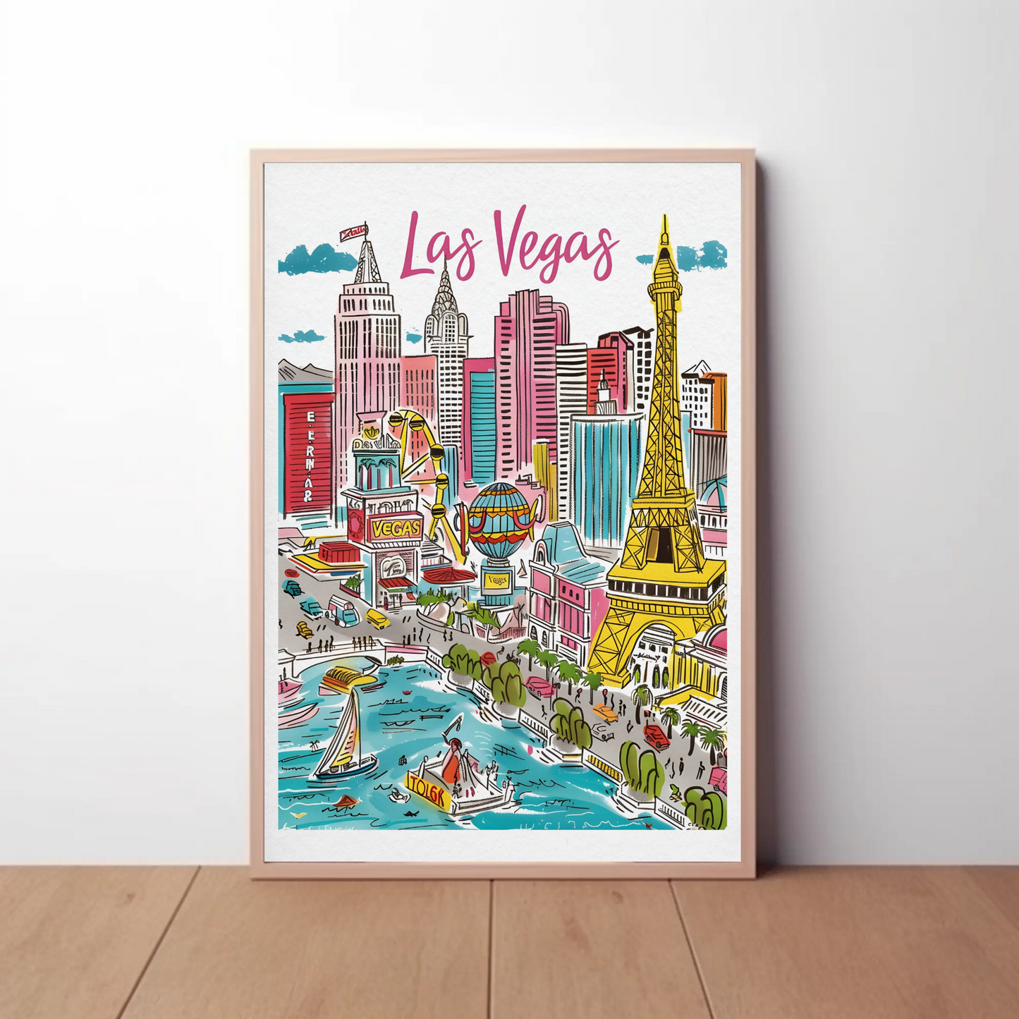 Las Vegas Nevada Bright Lights City Skyline Travel Poster