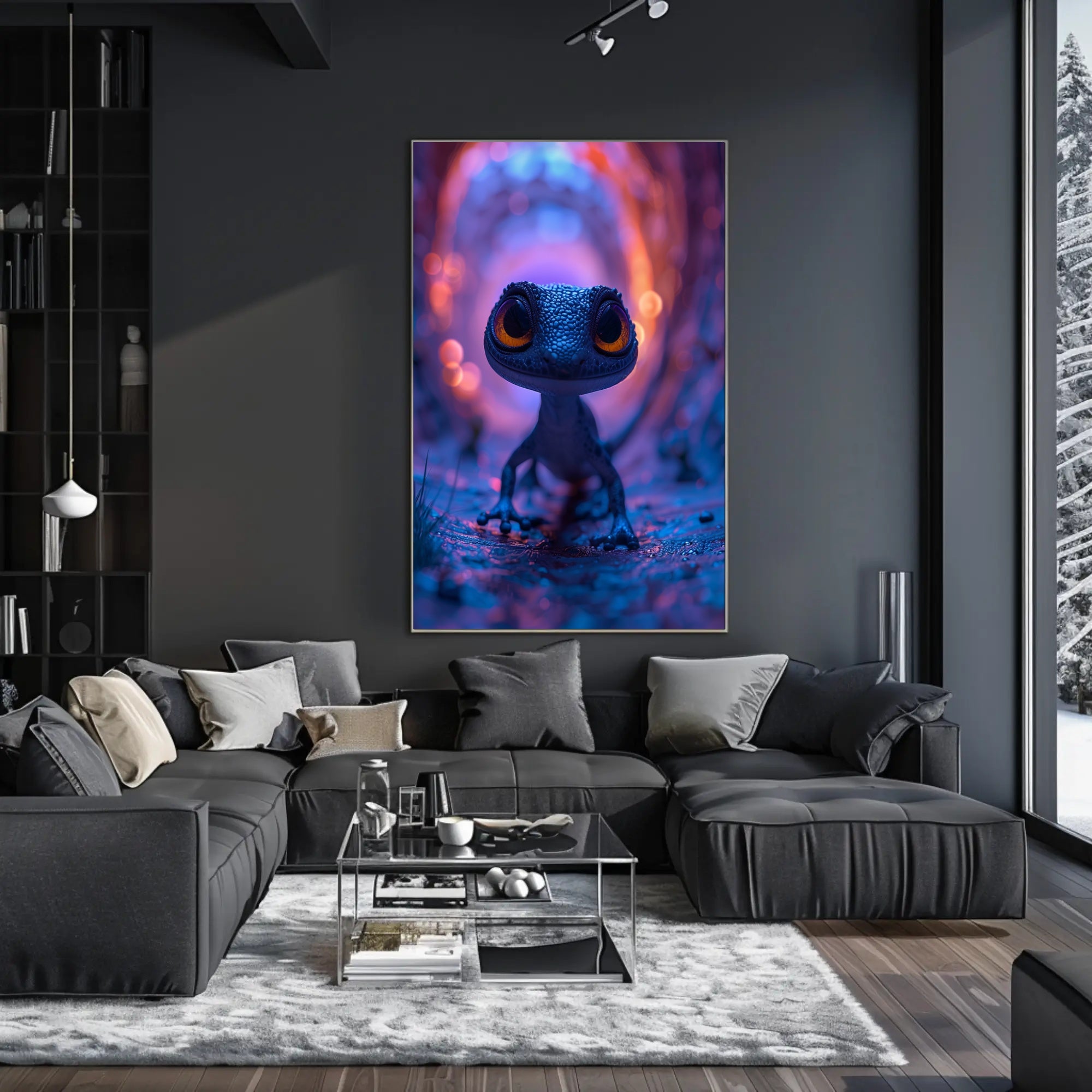 Vivid Gecko in Fantastical Setting Fantasy or Mythology Poster PosterGoat
