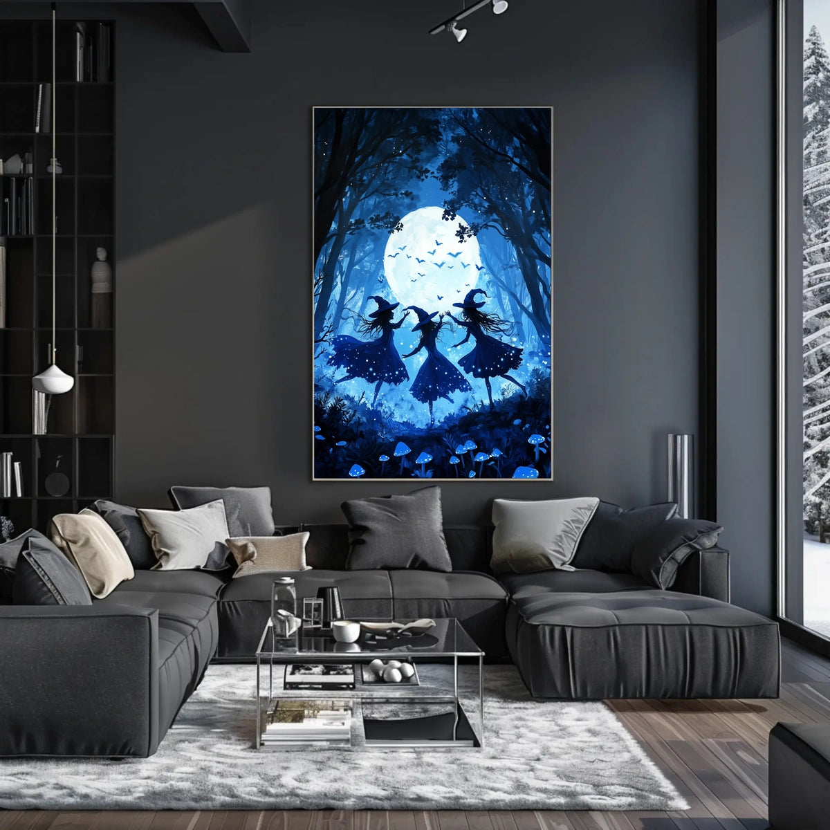 Witches Dancing Under Full Moon Mystical Forest Magic Poster
