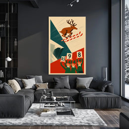 Whimsical Skiing Reindeer Retro Art Sports Poster