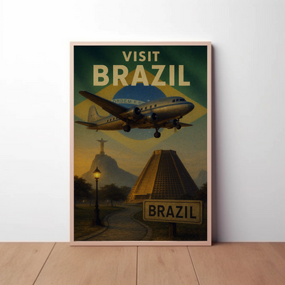 Visit Brazil Scenic Landmarks Flight Travel Poster