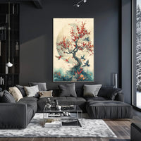 Cherry Blossom Harmony: Birds in Tranquil Flight PosterGoat
