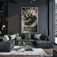 Reindeer Bobsled Team Vintage Fantasy Sports Poster