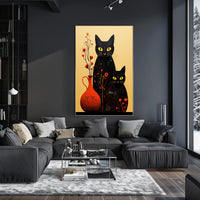 Enigmatic Felines And Floral Harmony Poster