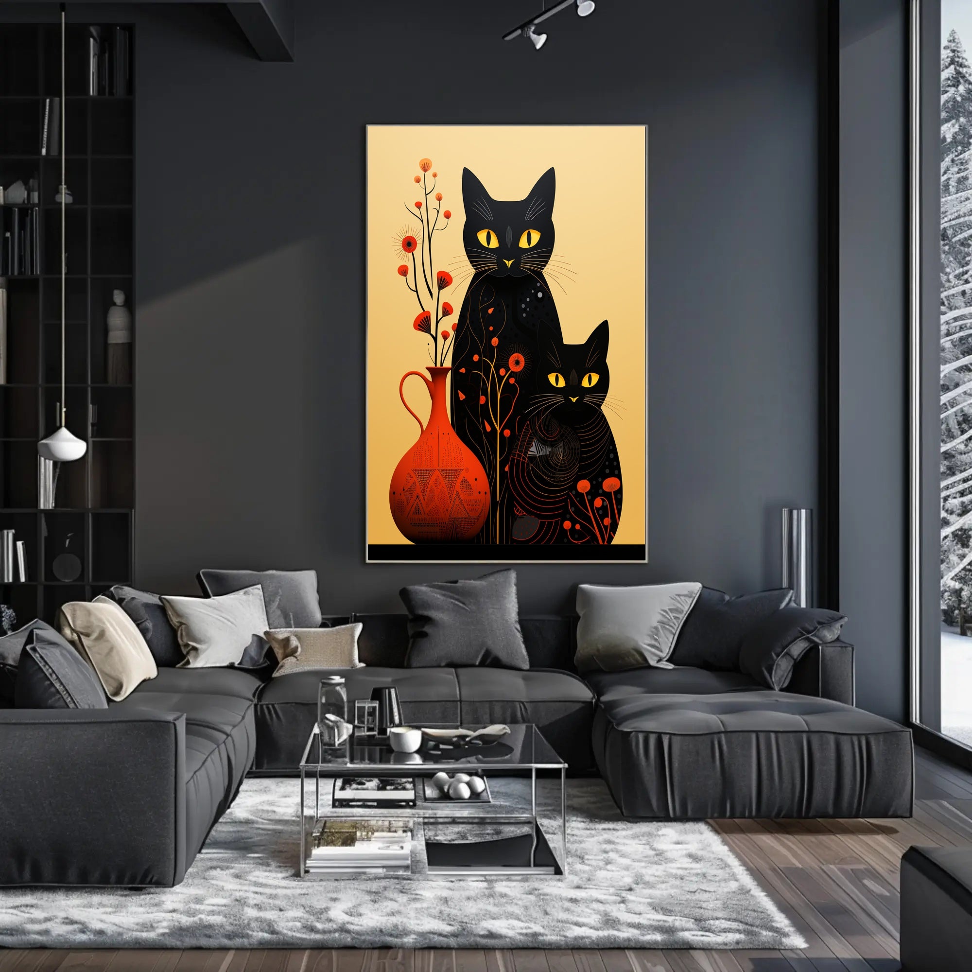 Enigmatic Felines And Floral Harmony Poster