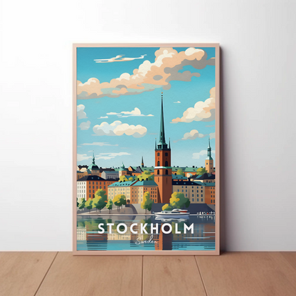 Stockholm Waterfront Skyline Travel Poster