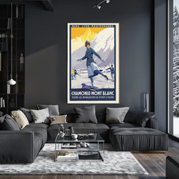Vintage Chamonix Travel Poster - Elegant Alpine Winter Sports Adventure PosterGoat