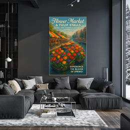 Tulip Market Canal Poster Vibrant Spring Home Decor Lovers