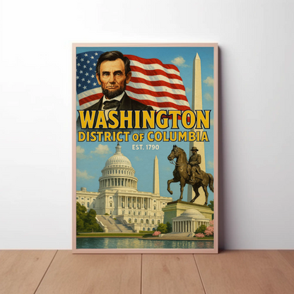 Washington DC Lincoln Capitol Monument Travel Poster