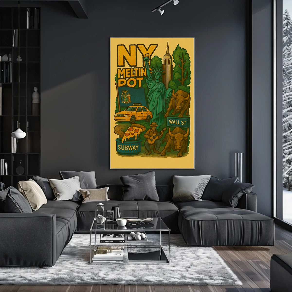 New York City Highlights Travel Poster Vintage Wall Art