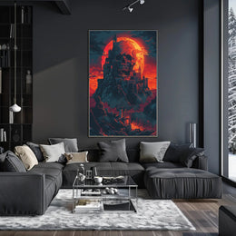 Skull Fortress Under a Blood Moon Art Print Poster PosterGoat