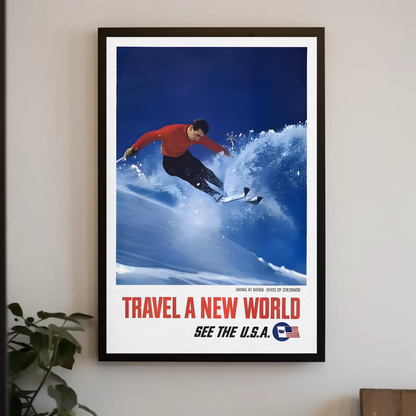Colorado - Skiing in Aspen Vintage Travel Poster