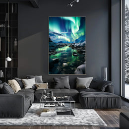 Aurora Borealis Over Icy Landscape Poster