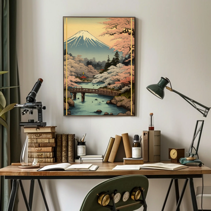 Mount Fuji Cherry Blossoms Spring Japan Vintage Travel Poster