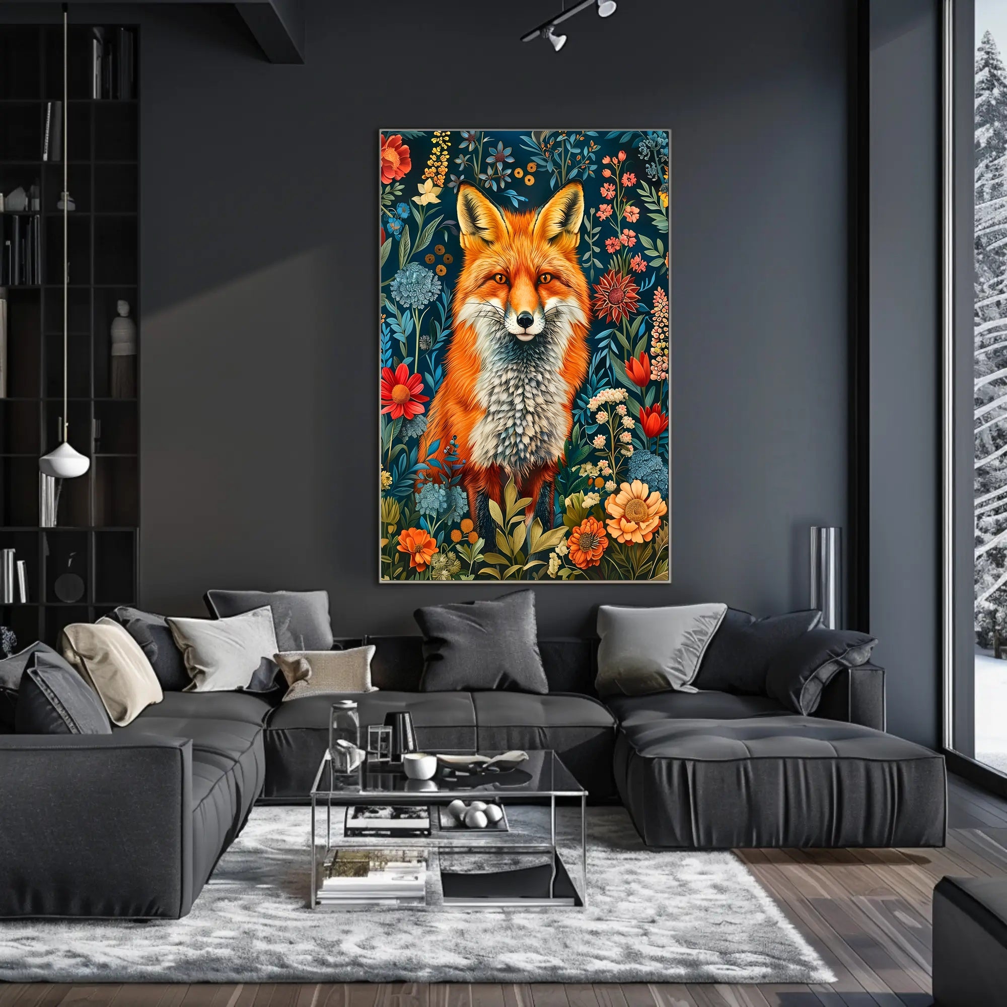Majestic Fox Amongst Flowers: Enchanting Animal Poster