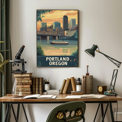 Portland Oregon Sunset Vintage Poster