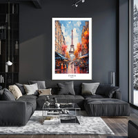 Eiffel Tower Paris Street Scene Romantic Urban Cityscape Poster PosterGoat