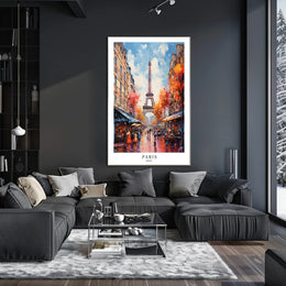 Eiffel Tower Paris Street Scene Romantic Urban Cityscape Poster PosterGoat
