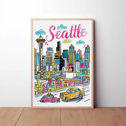 Seattle Washington Skyline Space Needle Travel Poster