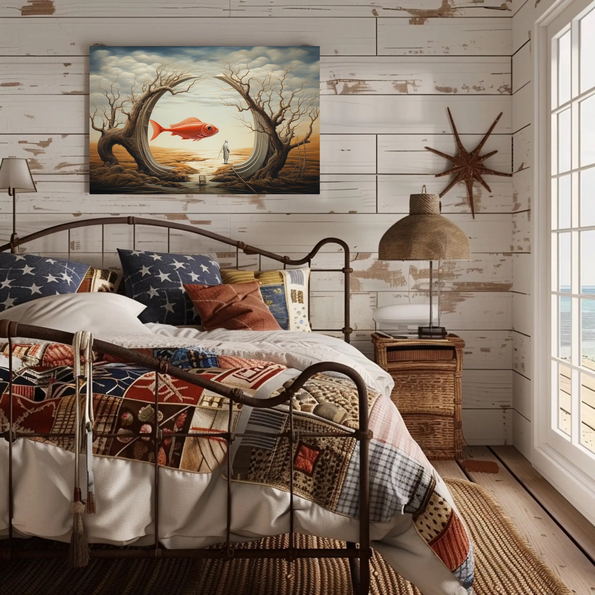 Surreal Dreamscape with Orange Fish Artistic Poster