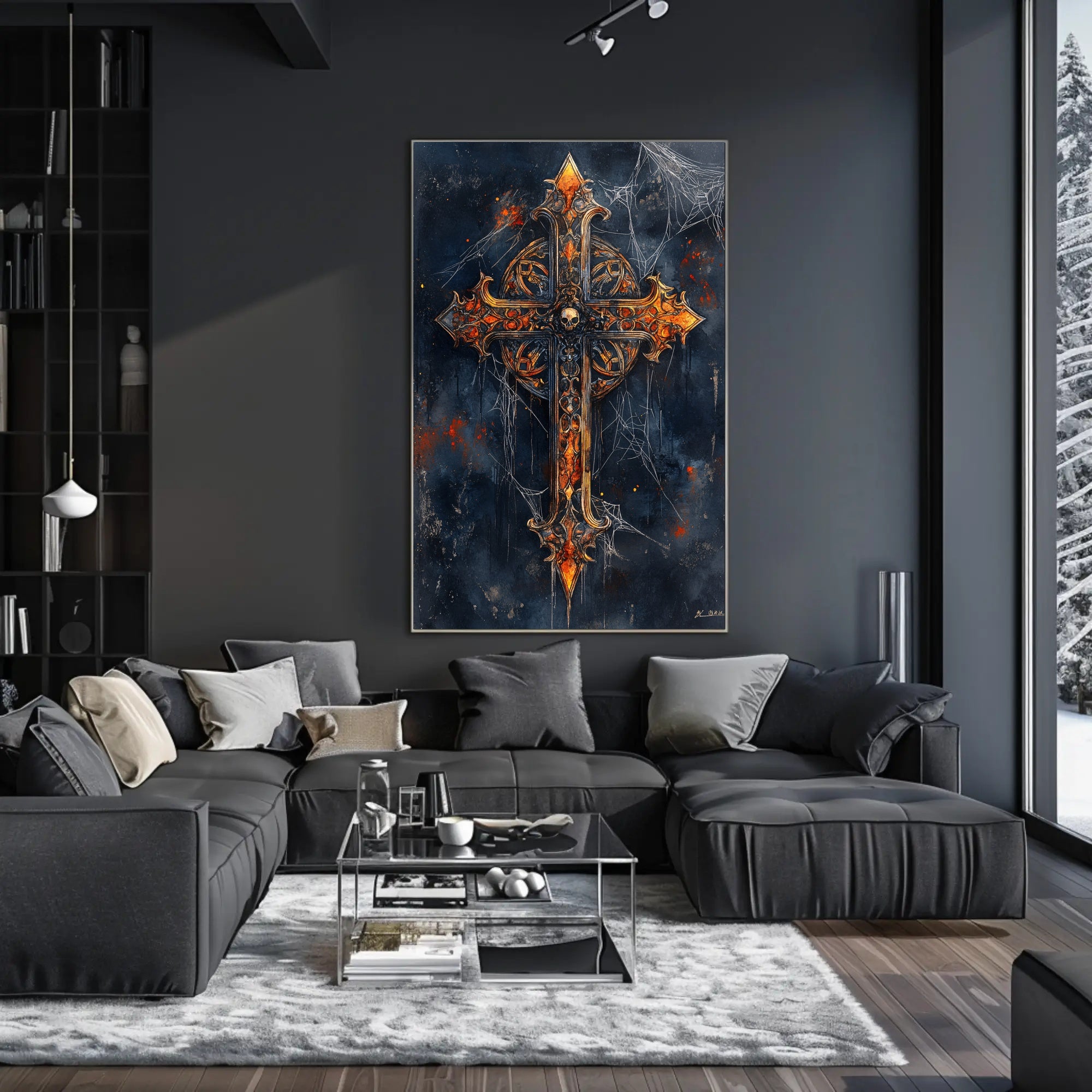 Gothic Cross With Skull Poster