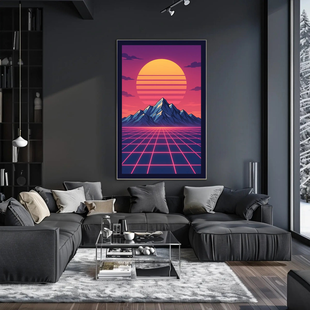 Retro-Futuristic Synthwave Landscape Art Futuristic Sci-Fi Poster