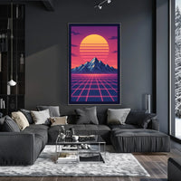Retro-Futuristic Synthwave Landscape Art Futuristic Sci-Fi Poster